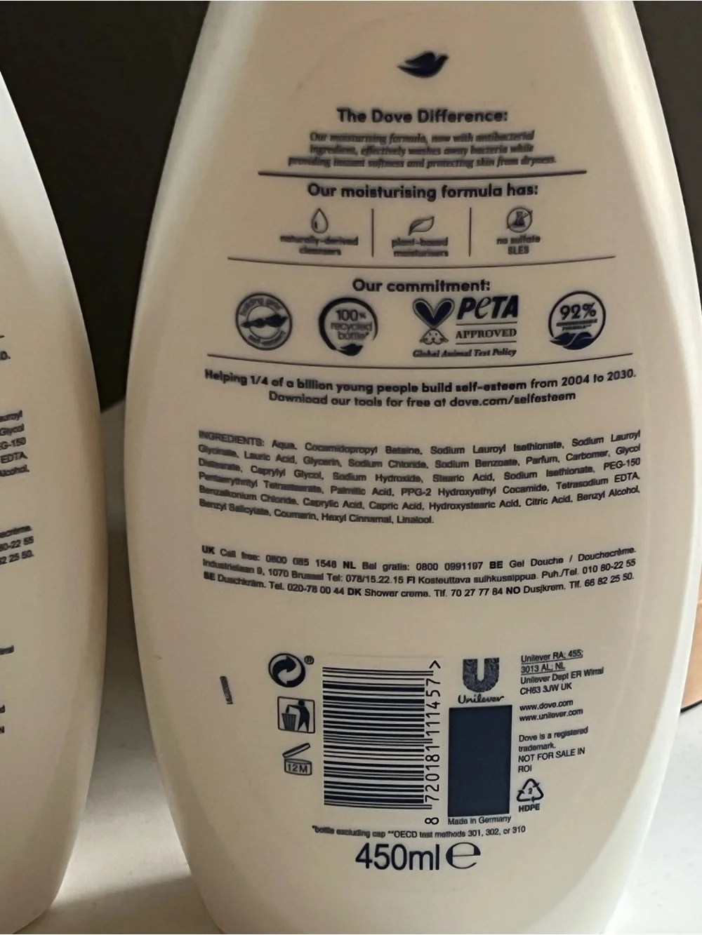Dove Care & Protect Body Wash Antibacterial Ingredient Made in Germany X’s 2